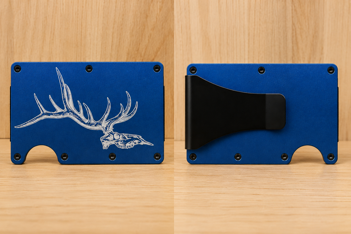 Custom Engraved Elk Head Minimalist Wallet (Anodized Aluminum)