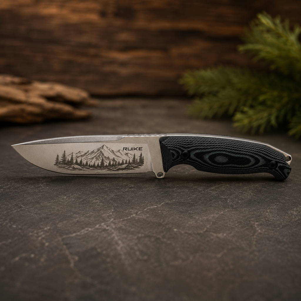 Ruike Jager F118 Fixed Blade Knife – Mountain Scene Engraving
